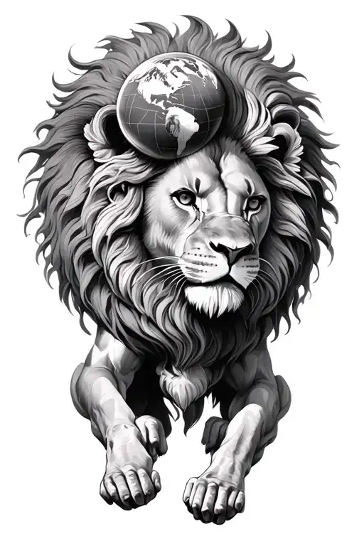 Lion Atlas With Human Body Holding Up The World