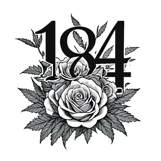 Number 1984 With Roses And Weed Leaf
