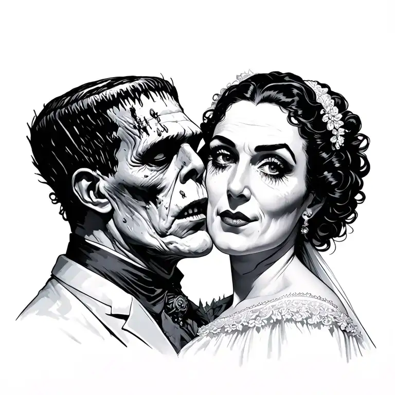 Frankenstein Monster With Bride Frankenstein Embracing