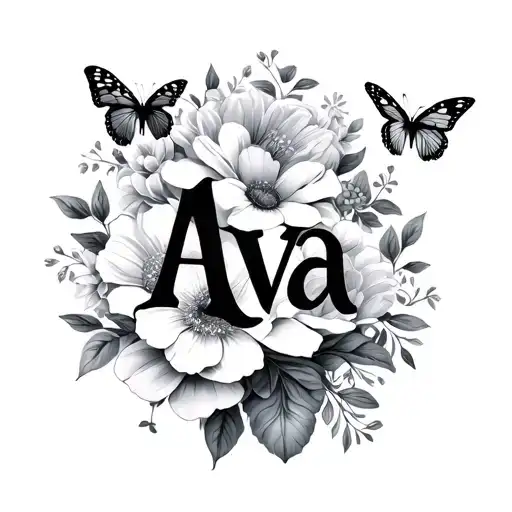Name Ava With Flowers And Butterflies