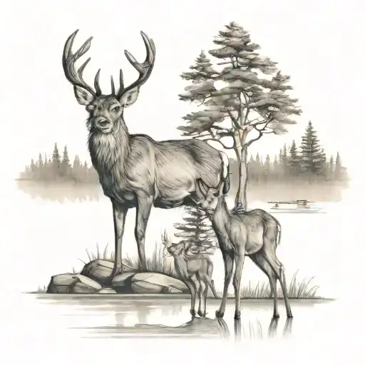 A Family Of Deer In A Boundary Waters Landscape