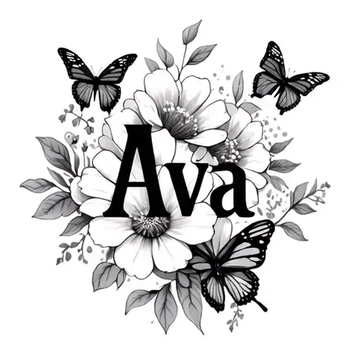 Name Ava With Flowers And Butterflies