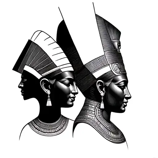 Akhenaten And Nefertiti Side View Simple