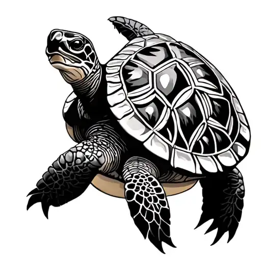 Polynesian Inspired Turtle Tattoo But With Black And Grey Legs And Head