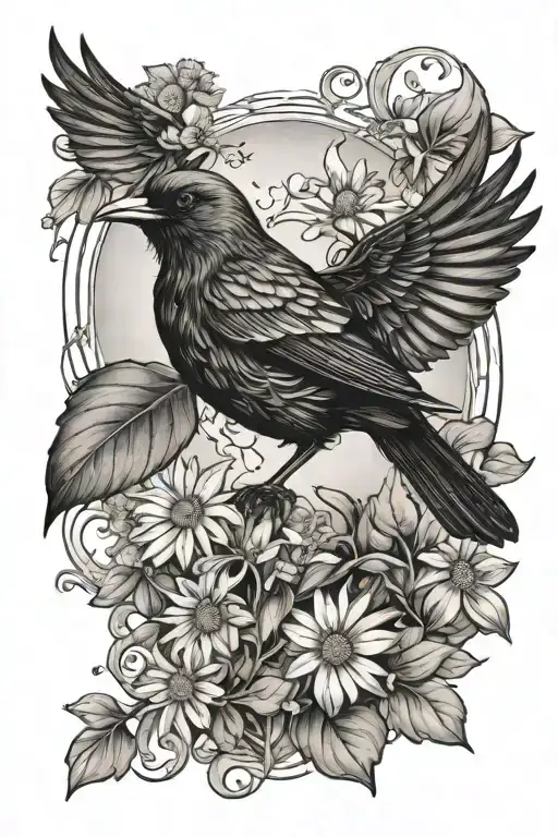 Blackbird On Vine Of Daisies With Music Notes And Sunshine