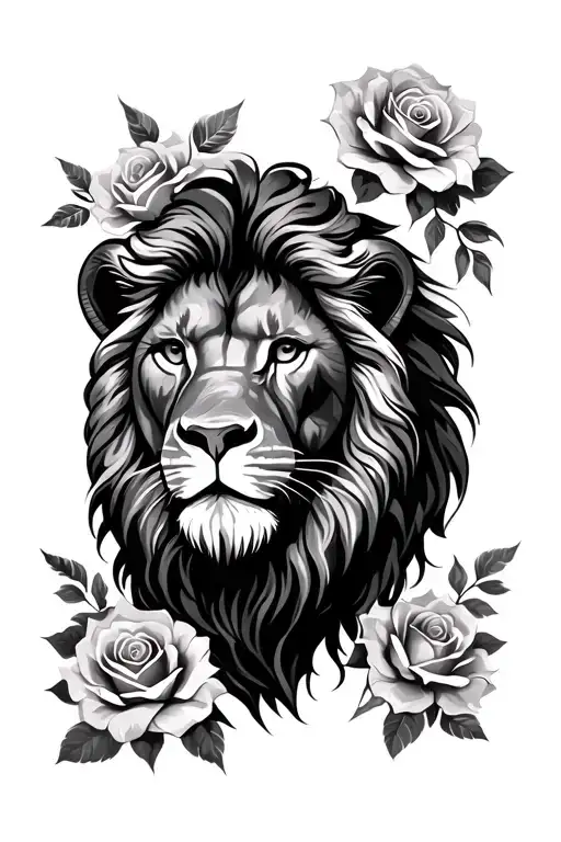 Lion With Roses