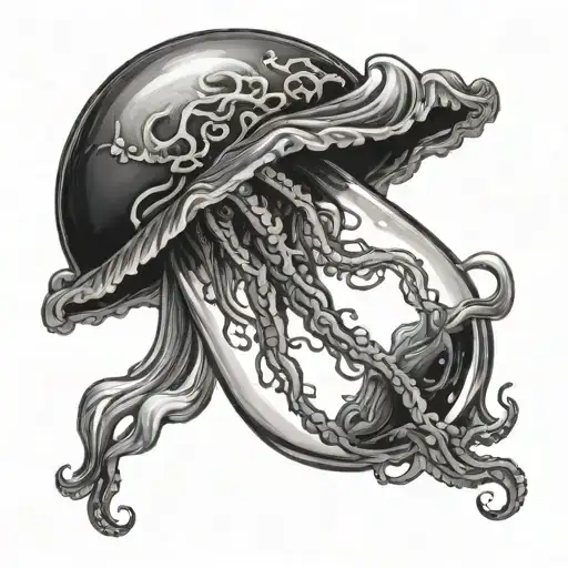 Realistic Black And Grey Jellyfish Holding A Potion Bottle