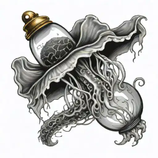 Realistic Jellyfish Holding A Potion Bottle With Tentical