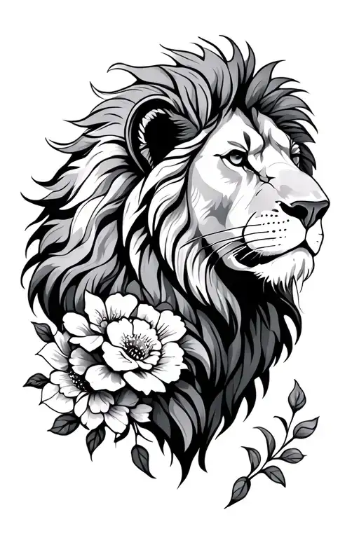 Lion With Flowers Blooming