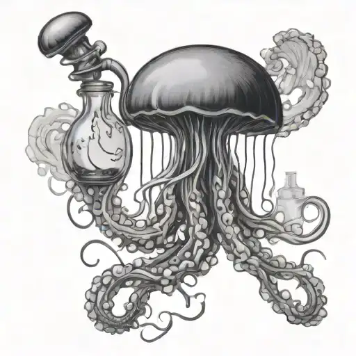 Realistic Jellyfish Holding A Potion Bottle With Tentical