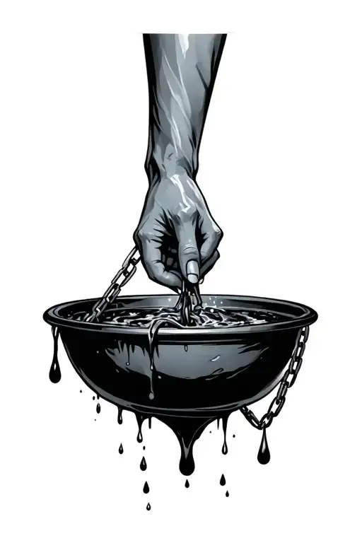 Tears Dropping Into A Bowel Held By A Chained Hand