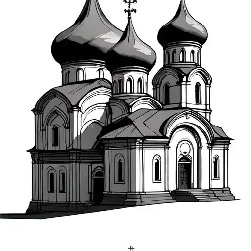Wide Orthodox Church With Three Domes