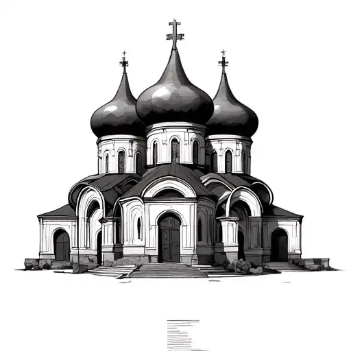 Wide Orthodox Church With Three Domes Realism