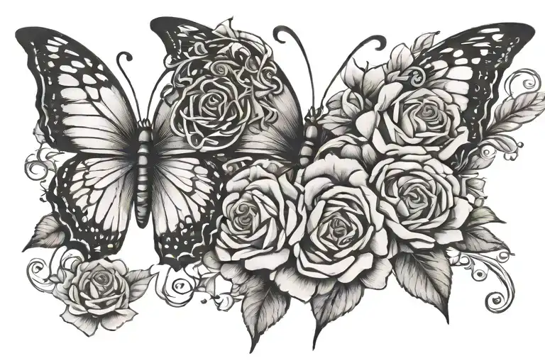 Butterfly And Roses Intertwined