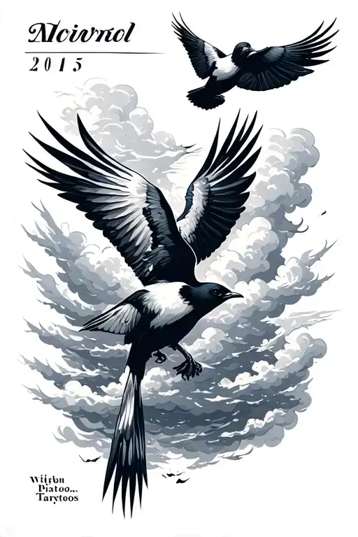 Birds Flying And Clouds And The Date 2015