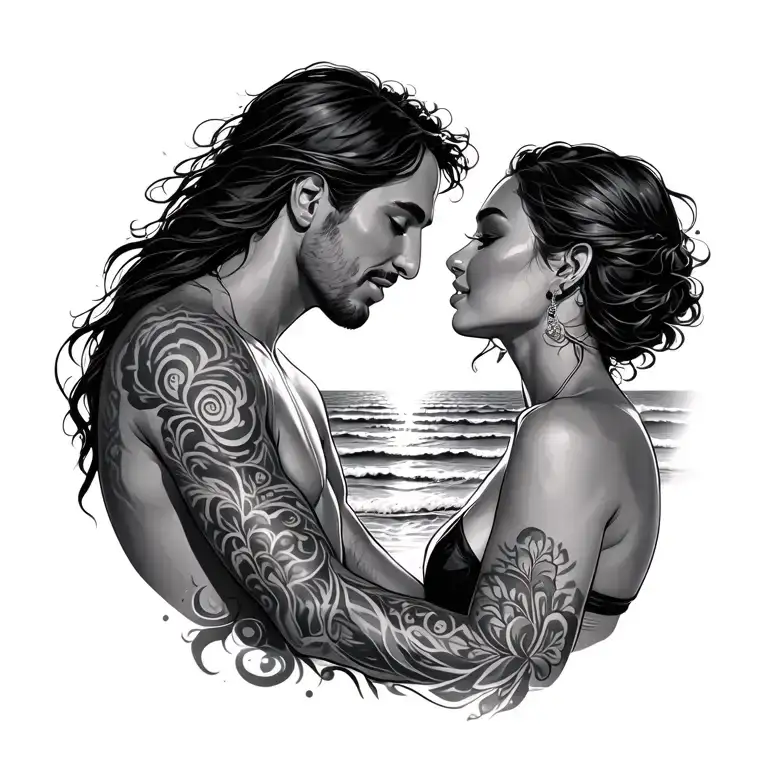 Couple Kissing In A Beach Sunset