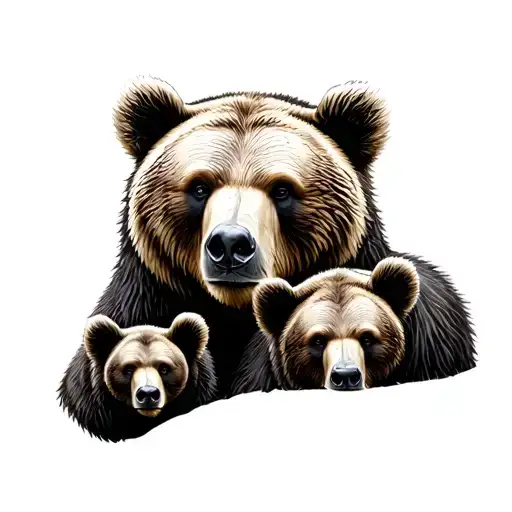 Realistic Bear Family On Forearm Sleeve