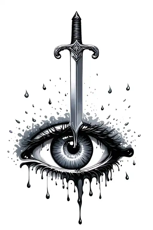 Sword Coming Out Of An Eye And The Blood Gushing Into Rain