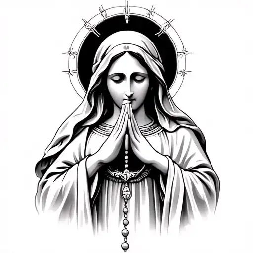 Virgin Mary Holding A Rosary Praying Hands