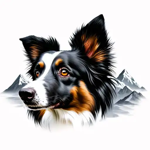Tri Coloured Border Collie Brown Eyes With Mountains Panorama