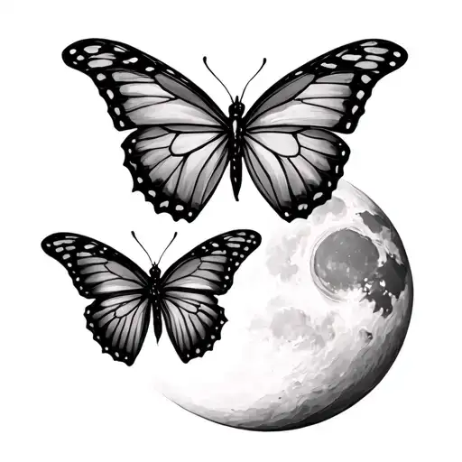 Butterfly And A Moon And Another Butterfly And The Sun