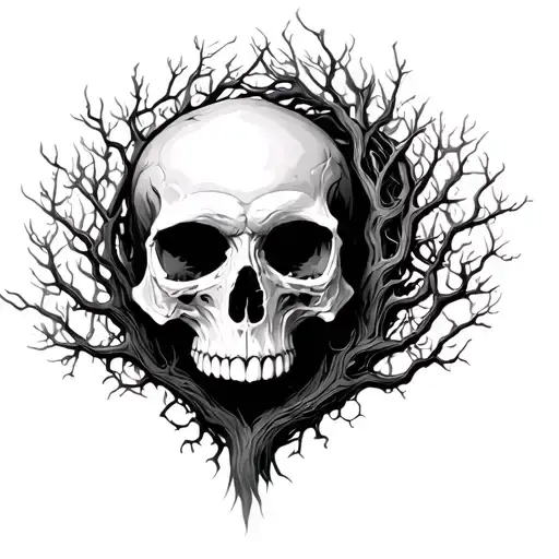 Skull And Tree Intertwined
