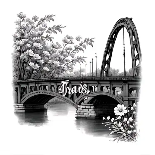 Arch Bridge With Wildflowers Intertwined With Travis Name On The Bridge