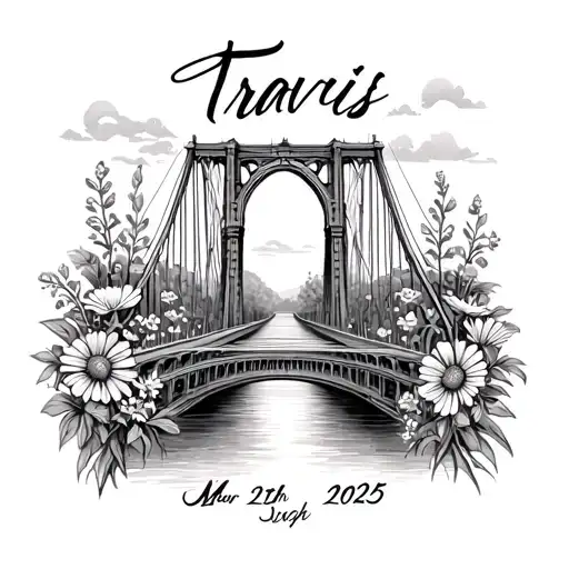 Arch Bridge With Wildflowers Intertwined With Travis Name On The Bridge With March 29Th 2025