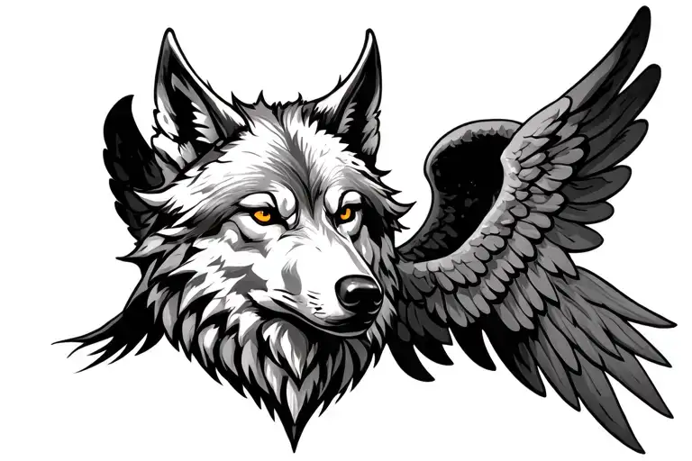 Wolf Head With Angel And Devil Wings