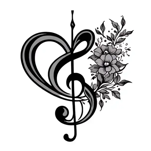 Bass Clef On The Right Closed With A Heart On The Left Feminine And Floral