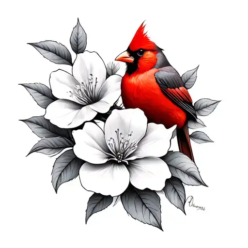 Cardinal And Dogwood Flower Intertwined