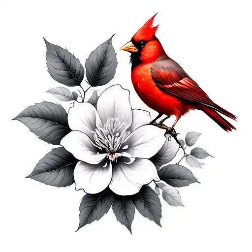Cardinal And Dogwood Flower Intertwined