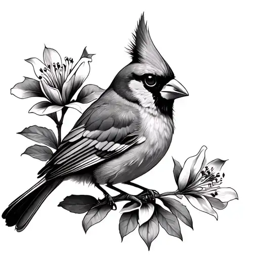 Cardinal Outline With Doogwood Flower Inside