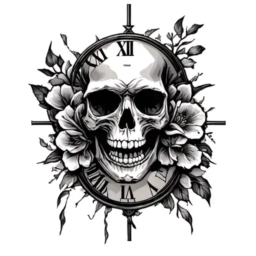 Skull And Clock Half Sleeve Forearm