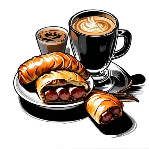 Sausage Roll And Double Wall Glass With Coffee