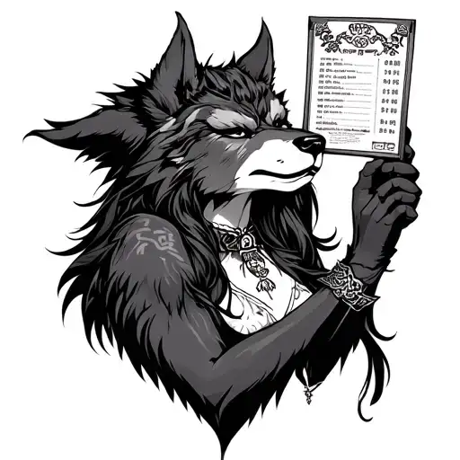 Traditional Girly Boho Werewolf Holding A Chinese Menu