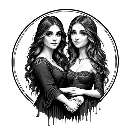 Sisters Holding Hands Drawing Stick
