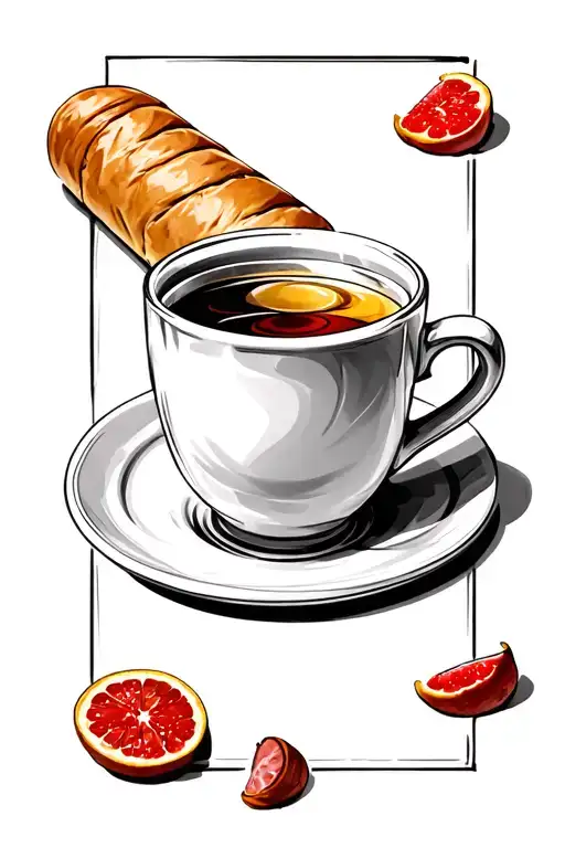 Sausage Roll And Double-wall Glass Cup With Tea