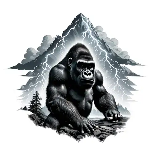 Gorilla Mountain And A Storm Clouds With Lightning