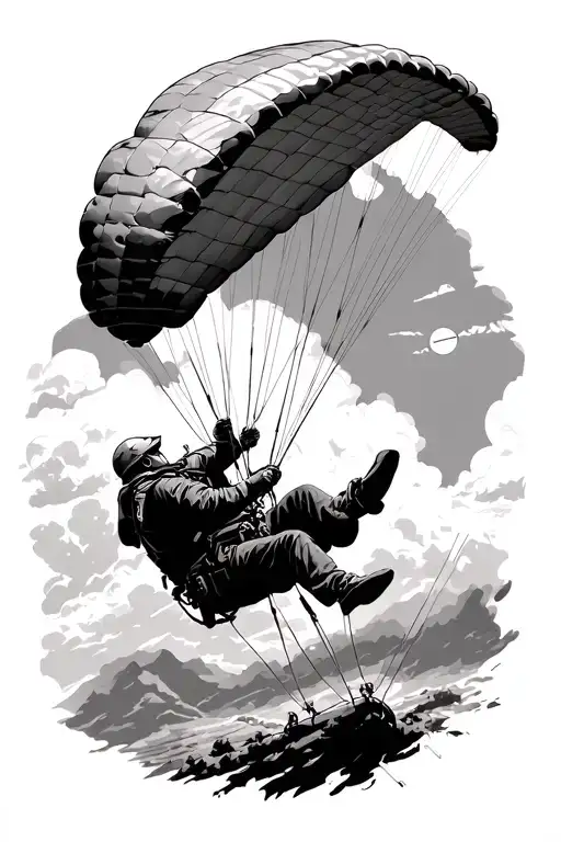 Paraglide Men Take Off From The Ground