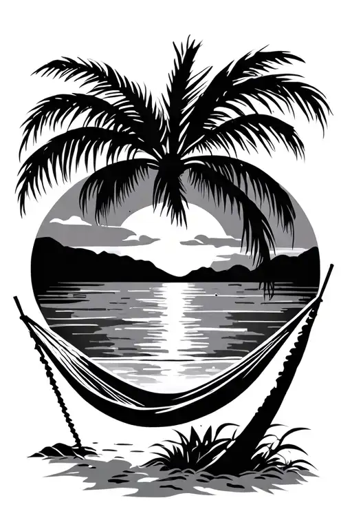 Beach Sunset Hammock Palm Tree