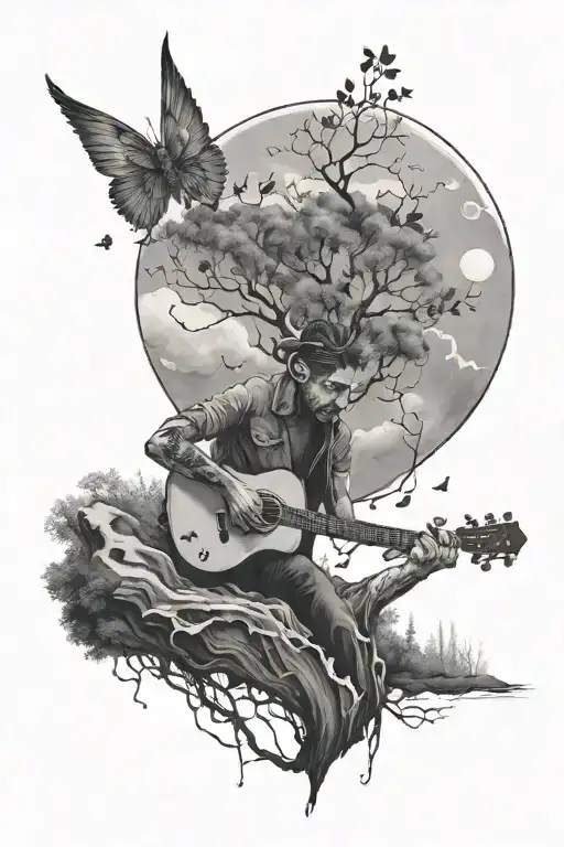 Alone Man With Music Nature And Space Surrounded