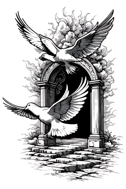 Heaven Gates With Dove Flying