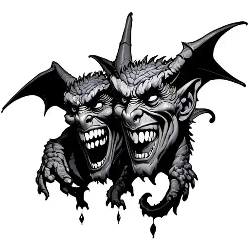 2 Gargoyles With A Joy Face And The Other Sadness