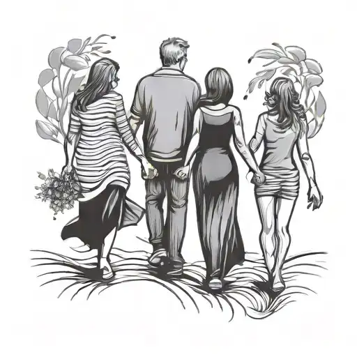 Mom Dad Walkig With 2 Daughters Holding Hands