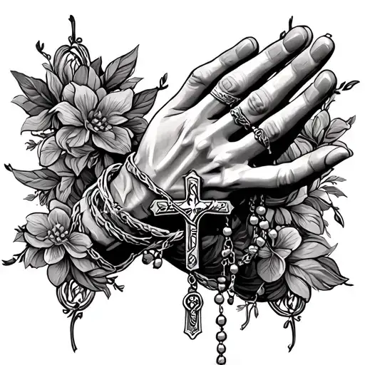 Pray Hand And Rosary Wrapped