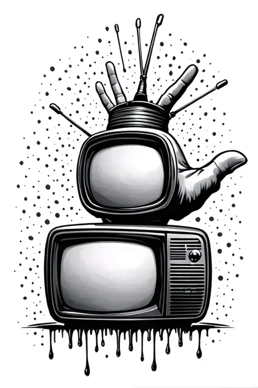 Retro Television Static Trippy Dripping Out Of The Tv Down The Arm On The Pinky Side Of The Hand