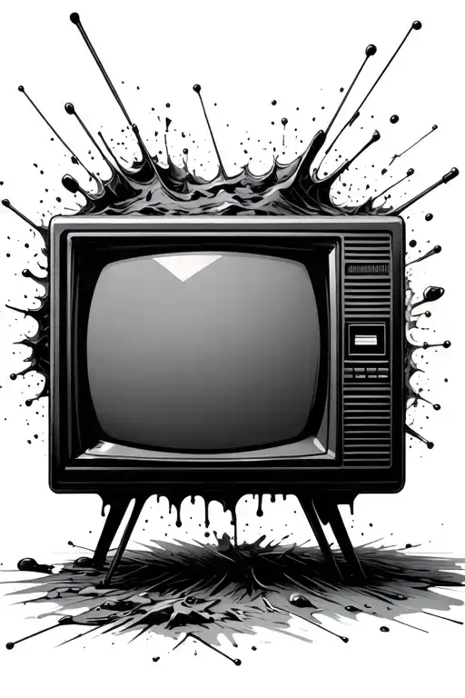 A Single Retro Television With Static Spilling Out Of It