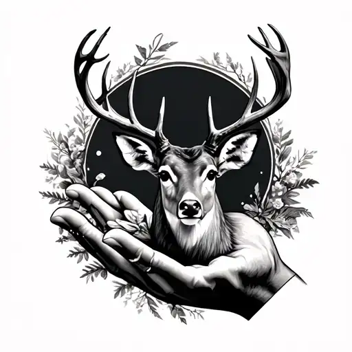Deer Head On Human Hand