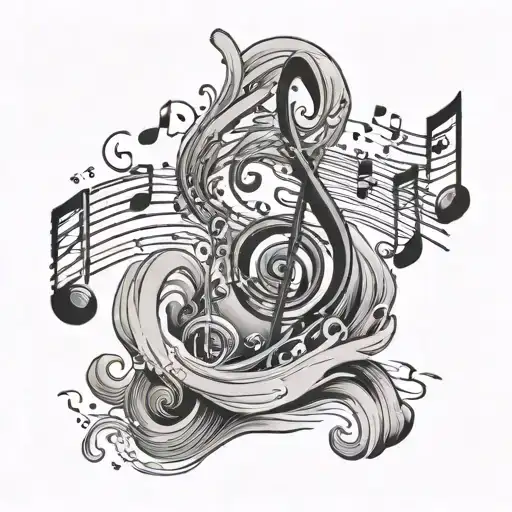 Music Notes Flowing Into An Ocean